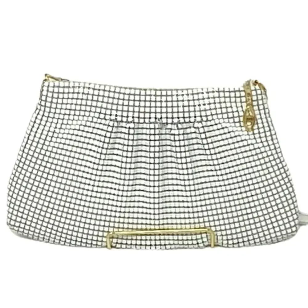 Ladies Vintage WHITE Metal MESH Crossbody Shoulder Bag Purse